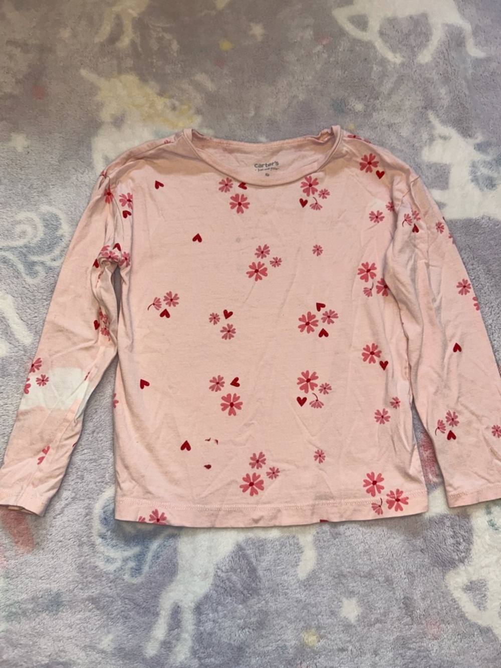 Carter's Light Pink Long Sleeve Tee with Red Floral & Heart Print